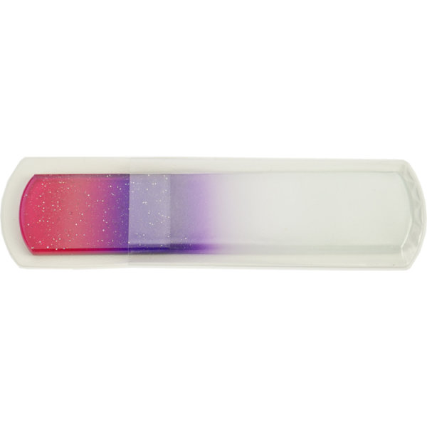 Glasfeile Pediküre doppelseitig magenta violett mit Glitter 13,5 cm