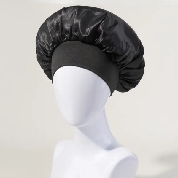 Bonnet Schlafhaube Satin schwarz