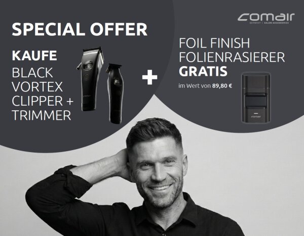 Comair Black Vortex Pro Clipper + Balck Vortex Trimmer + Foil Finish GRATIS
