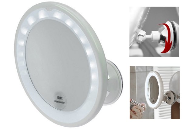 Spiegel LED, 10-fach Vergrößerung mit Saugnapf Durchmesser 17,5 cm
